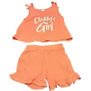 PATPAT Daddy's Girl 2-Piece Set - Peach Ruffle Shorts & Tank Top - Size 3